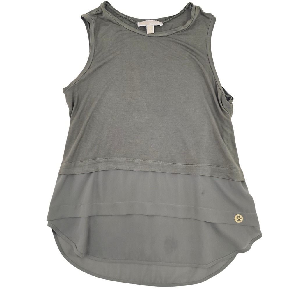Michael Michael Kors Olive Green Mixed Media Tiered High Low Tank Top‎ Medium